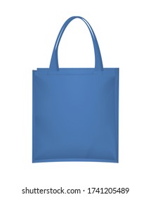 Blue fabric tote bag, isolated on white background, vector illustration. Realistic mockup of shopping bag