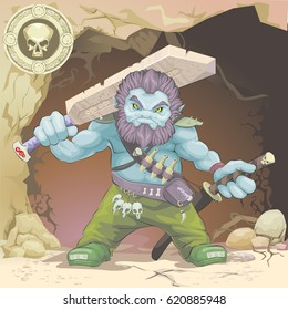 blue a fabulous dwarf with a broad sword
