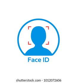 blue face id simple icon. concept of futuristic virtual reality access sign or facial scanning like recognize person. flat trend modern logotype graphic design element isolated on white background