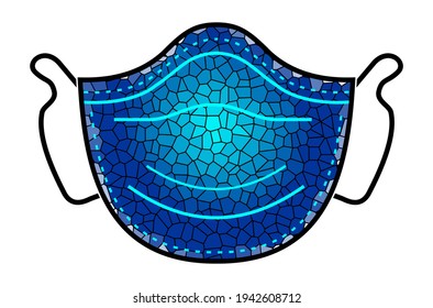 Blue Face mask Corono virus. Stined Glass pattern mask protective against Coronovirus, Covid-19, Face protective masks design, Healthcare medical surgical Flat layout pattern