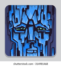 blue face mask on the with blue square icon