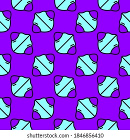 Blue face mask, seamless pattern on purple background.