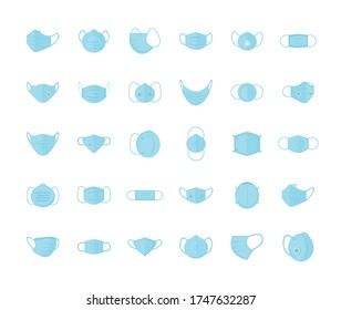 Blue face masks set design of Medical care and covid 19 virus theme Vector illustration