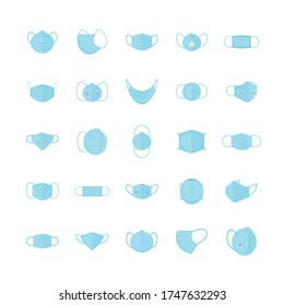 Blaues Gesichtsmasken-Set Design der medizinischen Versorgung und covid 19 Virus-Thema Vektorgrafik