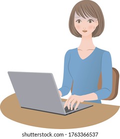 Blue face while working on computer
Female