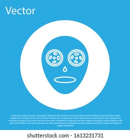 Blue Facial cosmetic mask icon isolated on blue background. Cosmetology, medicine and health care. White circle button. Vector Illustration