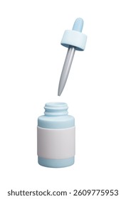 Blue facial oil serum bottle with pipette dropper 3D style vector illustration. Beauty skincare treatment cosmetic product packaging design mockup 3D render. Essential recovery liquid serum essence.