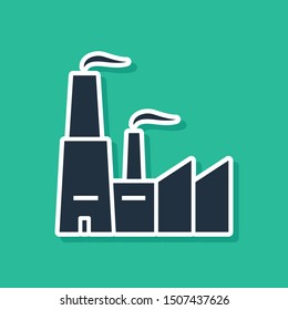 Blue Factory icon isolated on green background. Industrial building.  Vector Illustration