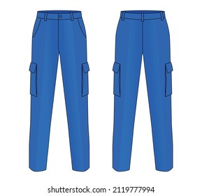 Blue Factory Uniform Pants Template on White Background.
Front and Back View, Vector File.