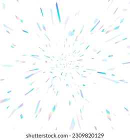 Blue faded cut out ribbon perspective confetti background. Flying in cosmos with high speed effect. Design element. Vector illustration.