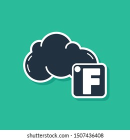 Blue Fahrenheit and cloud icon isolated on green background.  Vector Illustration