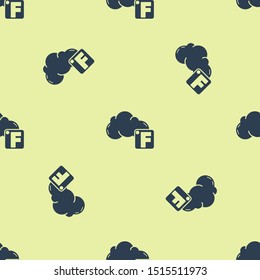 Blue Fahrenheit and cloud icon isolated seamless pattern on yellow background.  Vector Illustration