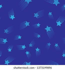Blue Falling star icon isolated seamless pattern on blue background. Shooting star with star trail. Meteoroid, meteorite, comet, asteroid, star icon. Vector Illustration