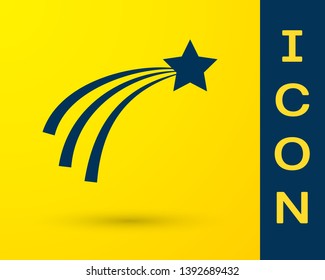 Blue Falling star icon isolated on yellow background. Shooting star with star trail. Meteoroid, meteorite, comet, asteroid, star icon. Vector Illustration