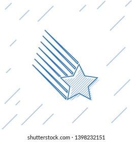 Blue Falling star line icon isolated on white background. Shooting star with star trail. Meteoroid, meteorite, comet, asteroid, star line icon. Vector Illustration