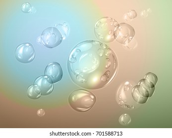 Blue falling water with air bubbles.The flow of flying water droplets on a blue background.Vector illustration of water drops