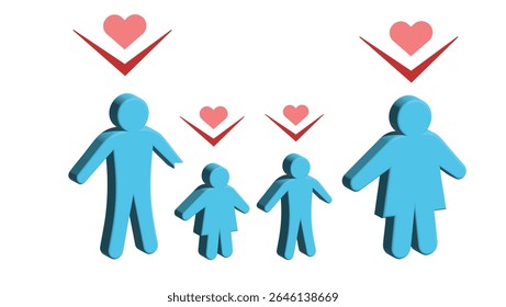 Blue family figures with hearts.