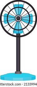 Blauer Ventilator, Vektorgrafik auf weißem Hintergrund.