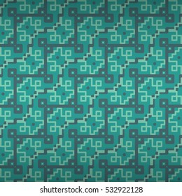 Blue fancy seamless pattern background in ancient style. Complicated puzzle repeatable backdrop.