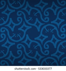 Blue fancy seamless pattern background in maya inspired style.