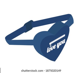 Blue Fanny Pack Heart Design. Vector Isometric Illustration