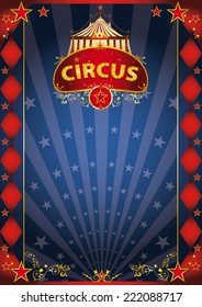 blue fantastic poster poster. A retro circus poster with sunbeams for your entertainment.