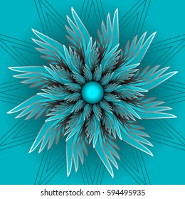 Blue fantasy flower in optical art style. Semitransparent ornamental shape with 3d illusion, vector EPS10