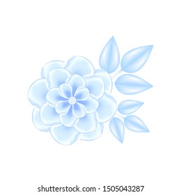 Blue fantasy flower in vector. Realistic 3D illustration. Delicate, pastel colors are suitable for wedding and children's design. Paper blue Sakura in 3d illustration, top view.
