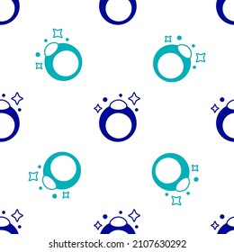 Blue Fantasy magic stone ring with gem icon isolated seamless pattern on white background.  Vector