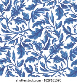 El espiral de fantasía azul y el patrón de ramas inspiraron la cultura paisley india. Fondo floral sin costuras de estilo oriental.
