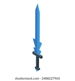 Espada de fantasía azul apuntando hacia abajo en proyección isométrica
