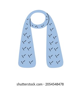 Blue fashionable knitted scarf. Vector element in a modern flat style with a contour. Perfect for a label or logo
