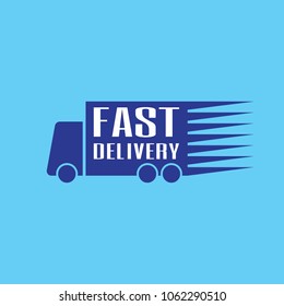 Blue fast delivery icon logo vector graphic design. Truck carrying cargo.