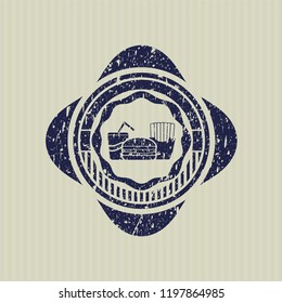 Blue fast food icon inside distress rubber stamp with grunge texture