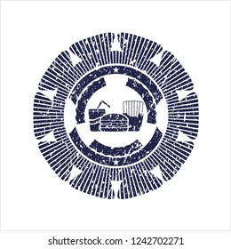 Blue fast food icon inside distressed rubber grunge stamp