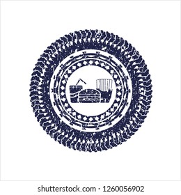 Blue fast food icon inside grunge style stamp