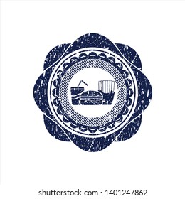 Blue fast food icon inside distress rubber grunge texture seal