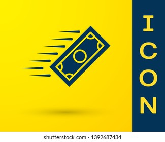 Blue Fast payments icon isolated on yellow background. Fast money transfer payment. Financial services, fast loan, time is money, cash back concept. Vector Illustration