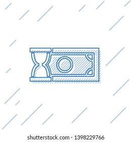 Blue Fast payments line icon isolated on white background. Fast money transfer payment. Financial services, fast loan, time is money, cash back concept. Vector Illustration