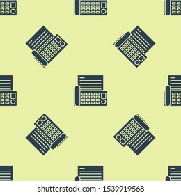 Blue Fax machine icon isolated seamless pattern on yellow background. Office Telephone.  Vector Illustration