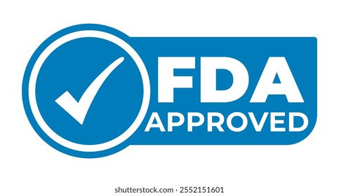 Blue FDA Approved isolated sticker, sign with Tick icon vector illustration