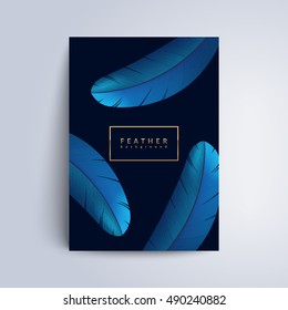 Blue feather cover design. Exotic bird feathers composition.Applicable for Covers, Voucher, Posters, Flyers and Banner Designs. Eps10 vector illustration.