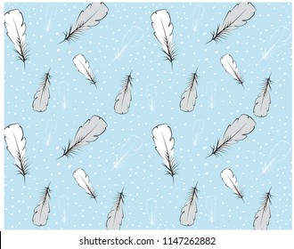 Blue feather hand draw pattern vector