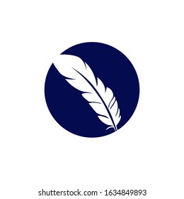 blue feather. Logo. Isolated feather on white background