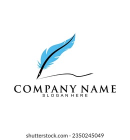 Blue feather pen illustration vector logo