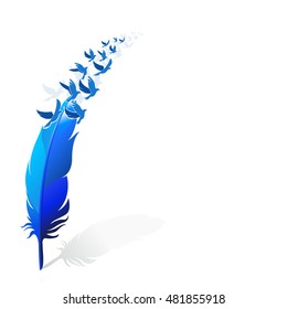 Blue Feather Pen Isolate, Vector Illustration.