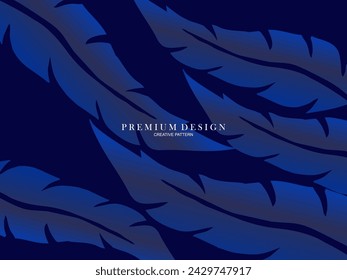 Blue feather premium background. Abstract dynamic composition. Modern vector feather illustration.