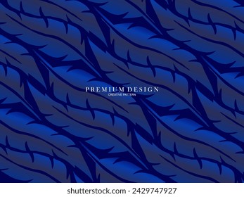 Blue feather premium background. Abstract dynamic composition. Modern vector feather illustration.
