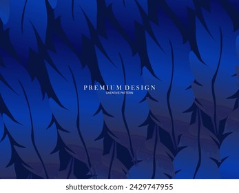 Blue feather premium background. Abstract dynamic composition. Modern vector feather illustration.