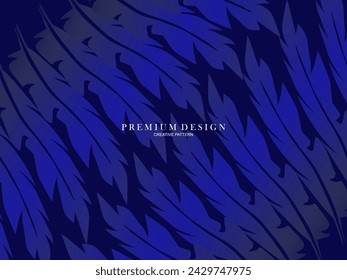 Blue feather premium background. Abstract dynamic composition. Modern vector feather illustration.